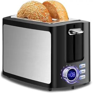 Toaster 2 Slice Wide Slot Toaster Best Rated Smart Toasters with LCD Digital Countdown Timer and Bagel/Defrost/Cancel/Reheat Function