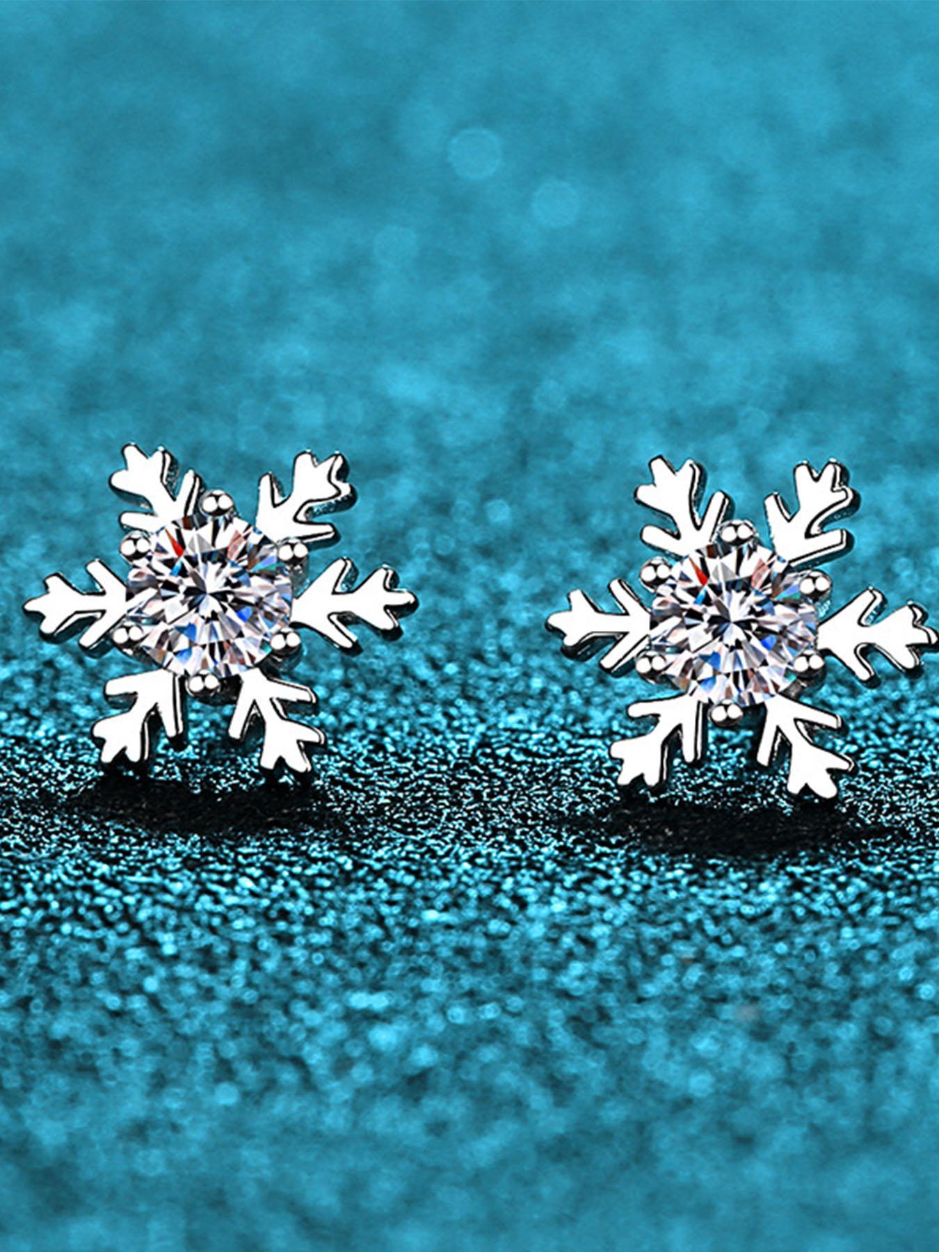 925 Sterling Silver Snowflake Design Stud Earrings, with Box, Synthetic Moissanite Decor Earrings, Fashion Jewelry Accessories for Women, Perfect Gift for Girlfriend