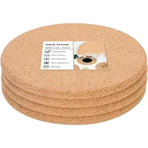 4 Pack 8 Inch High Density Thick Heat Resistant Cork Trivets, Multi-use Hot Pads Large Coasters for Hot Dishes, Kitchen Table & Countertop Protection