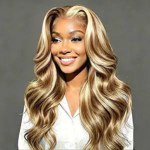 Glueless P4/613 Highlight Wig Human Hair Body Wave 13x4  HD 613 Lace Front Wig Ombre Colored Human Hair Lace Frontal Wigs For Women 180% Density Honey Blonde Wigs 100% Human Hair Pre Plucked