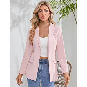 YF Women's Single Button Lapel Collar Blazer Jacket, Long Sleeve Slim Fit Casual Office Workwear Suit Coat, Versatile Spring Fall Business Daily Outwear for Women, Beige Pink Multi Sizes