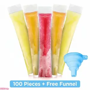 [SummerWins]200/100/60/20Pack Disposable Ice Pop Mold Bags with Funnel, BPA-Free Ziplock Popsicle Pouches for Homemade Snacks, DIY Freezer Tubes for Yogurt, Juice and Fruit Smoothies, Portable Ice Candy Maker for Summer Parties and Kids