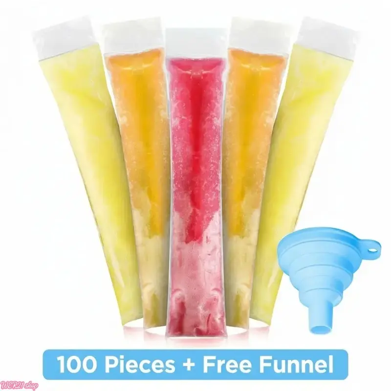 [SummerWins]200/100/60/20Pack Disposable Ice Pop Mold Bags with Funnel, BPA-Free Ziplock Popsicle Pouches for Homemade Snacks, DIY Freezer Tubes for Yogurt, Juice and Fruit Smoothies, Portable Ice Candy Maker for Summer Parties and Kids