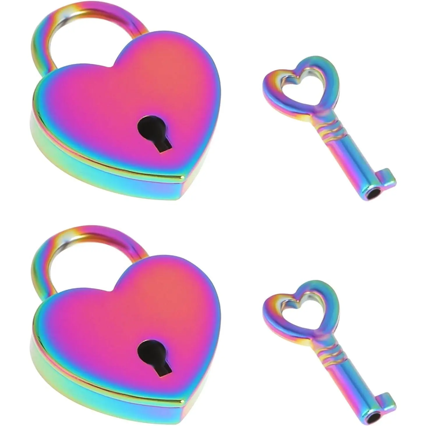 2 Pack Mini Heart Shaped Padlocks with Key, Small Metal Heart Shaped Padlock, Mini Padlocks with Key Notebook Heart Locks Colorful for Necklace, Diary Book, Jewelry Box, Storage Box