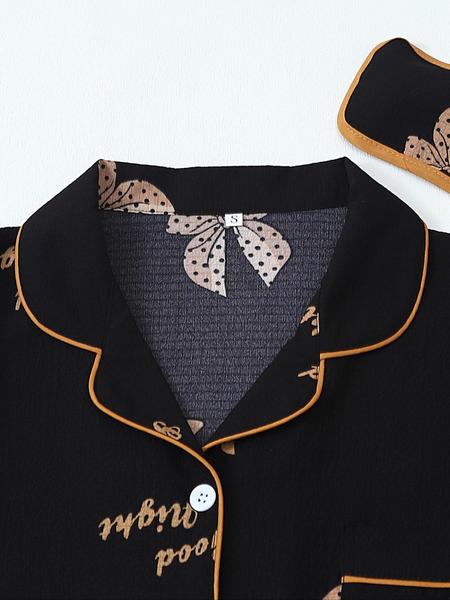 Women's All Over Print Top & Shorts & Pants & Accessories Pyjama Set, Casual Comfy Pj Set, Ladies Sleepwear for All Seasons Pajamas