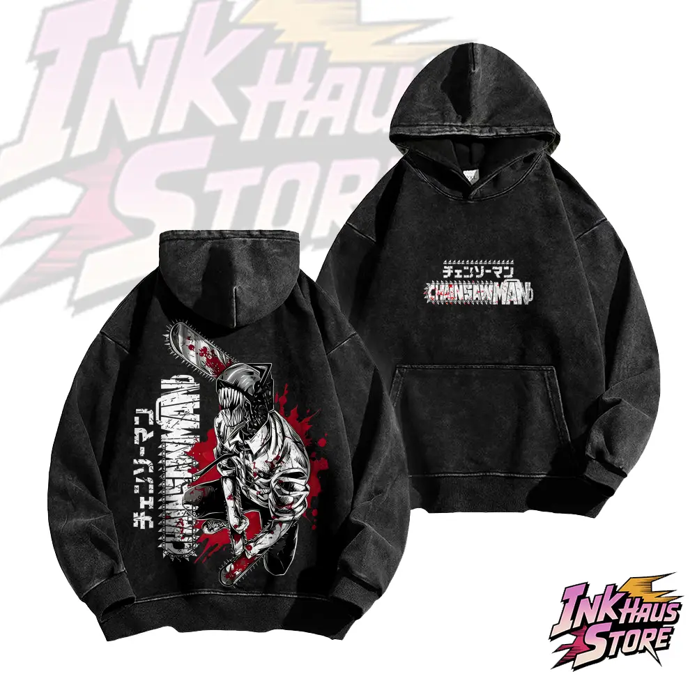Inkhausstore-Inkvaultarchive CSM Double‑Sided Print Vintage Washed Hoodie Unisex Anime Streetwear Sweatsh