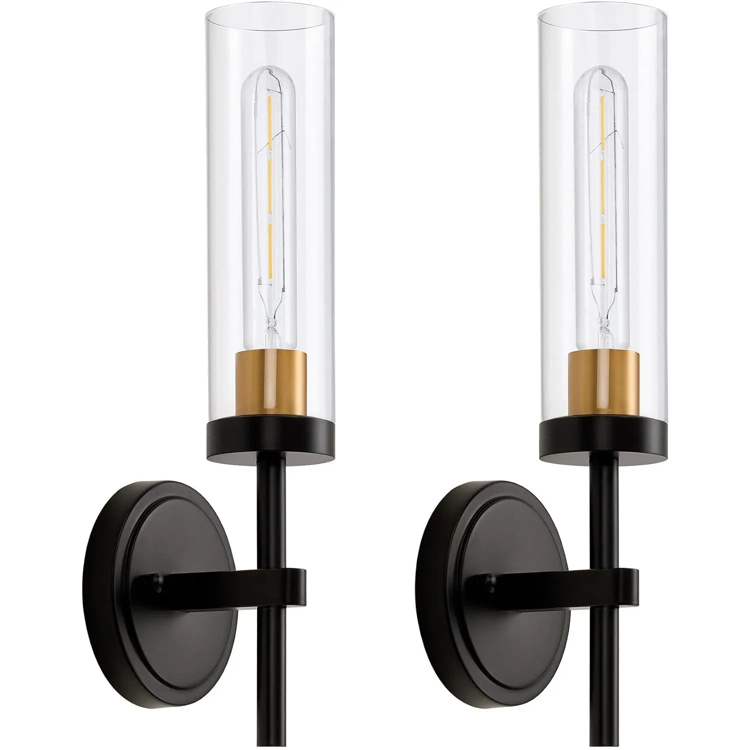 Hardwired Wall Sconces Set of Two, Bathroom Vanity Sconces Wall Lighting with Clear Glass Shade, Black and Gold Modern Farmhouse Wall Mount Lights for Mirror Bedroom Living Room Hallway Entryway