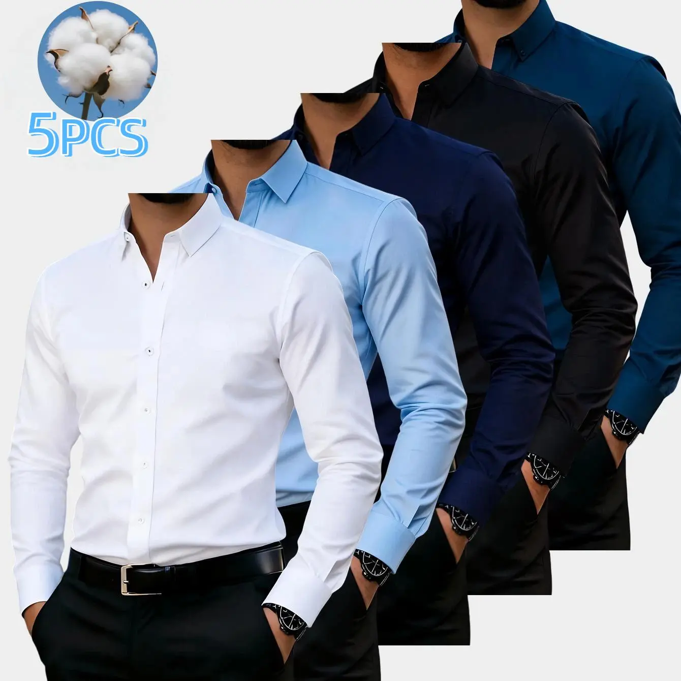 Men's 5-Pack Non-Iron Dress Shirts – Slim Fit, 60% Polyester 40% Cotton, Classic Colors for Work, Meetings & Travel#SummerVibes,summerwins,father'sdaygifts