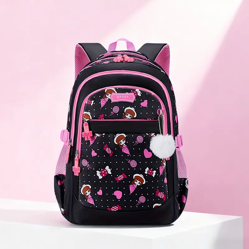 Kawaii Cartoon 3PCS Backpack Set for Elementary Students - Water-Resistant Lightweight Large Capacity Backpack with Cowhide Leather Accents, Spacious School Bookbag, Leather Cowhide, Backpacks For School