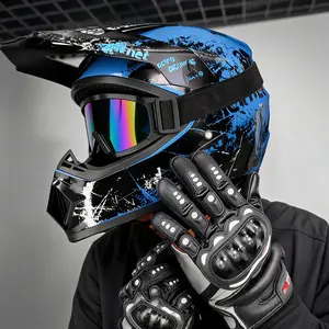 Bright Blue Splatter Blue Black Adventure Riding Helmet Adult Wide Vision ATV Helmet Adjustable Visor Off Road Quick Release Buckle Graphic Full Face Motocross UTV Helmet with Goggles Racing Helmet Dirt Bike Helmet Motorcycle