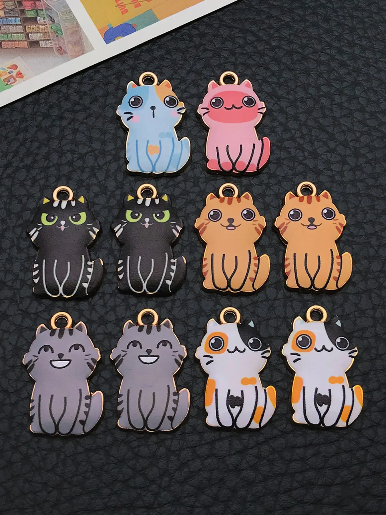 10pcs Enamel Cartoon Cat Charm Gold Plated Cute Cat Animal Pendant for DIY Bracelet Necklace Earrings Jewelry Making Crafts Accessories