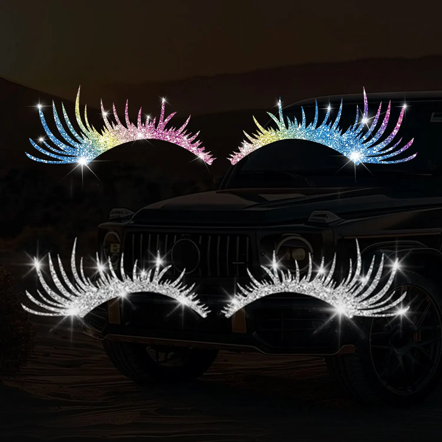 Car Headlight Fashion Eyelash Stickers, Realistic Vinyl Decals for Car Truck Lights Bumper Decoration, 1 Pair Auto Accessories