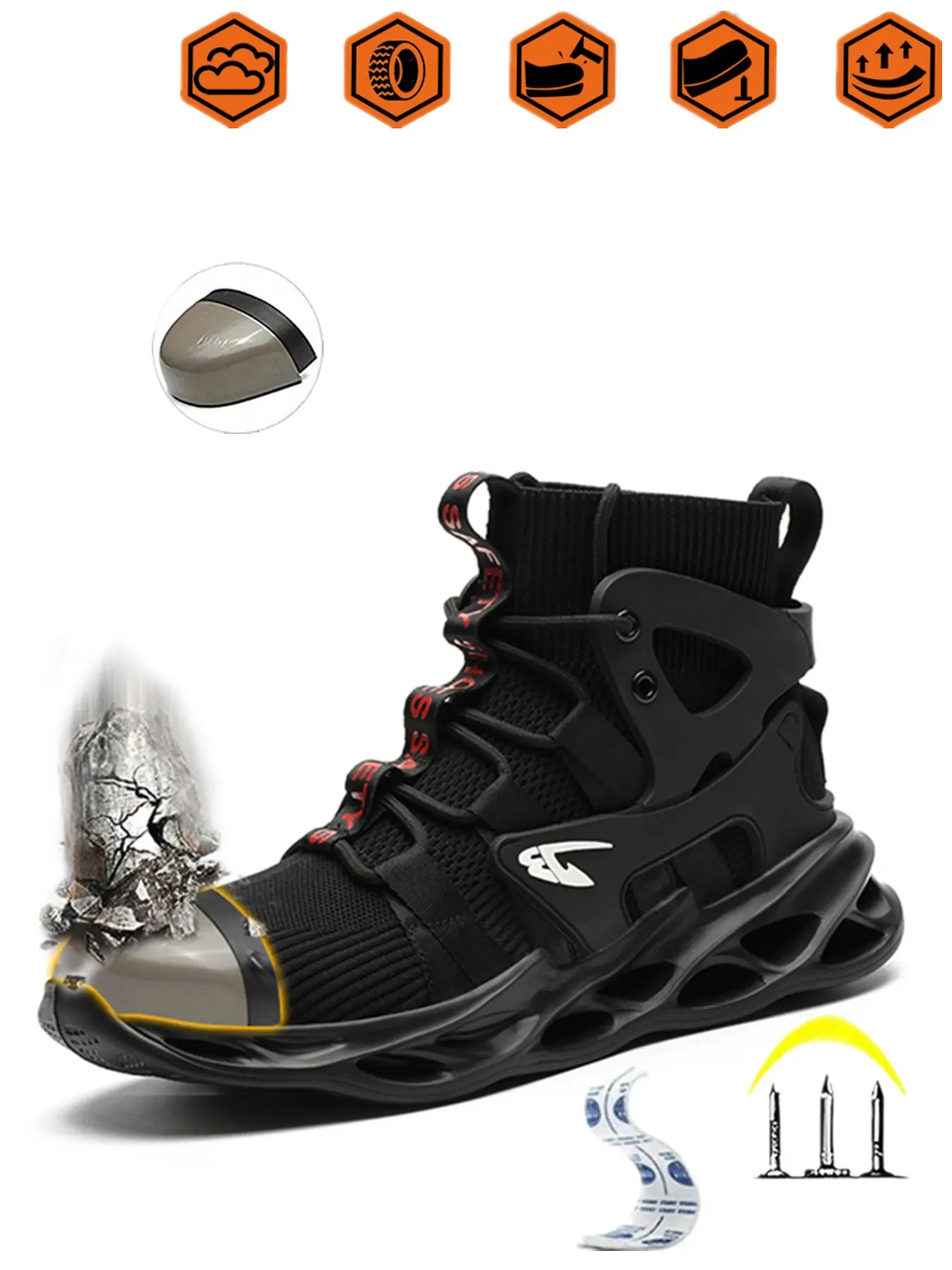 Unisex Steel-Toe Work Shoes, Lightweight Comfortable Breathable Anti-Slip Safety Walking Shoes, Ideal for Construction Sites, Warehouses, Factories
