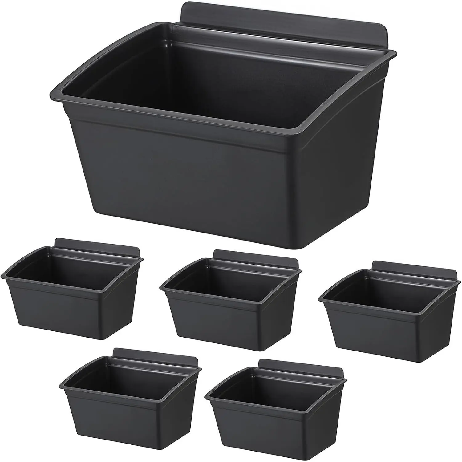 Slatwall Bins 6 Pcs Slatwall Organizer for Garage Plastic Slatwall Storage Bins for Storing Garage Accessories Multiple Stackable Slatwall Tool Organizer for Workshops,Retail Store,Black
