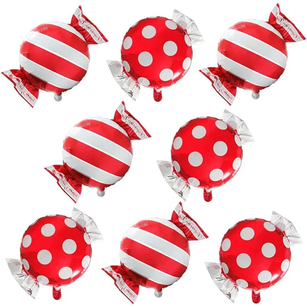 Red Sweet 8 Pack Candy Party Decpration Balloons, Mix 2 Design Candyland Theme Birthday Party Balloon Supplies, Christmas  Shower Wedding Halloween Party Decor