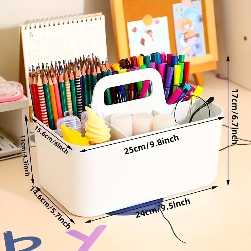 Multifunctional Storage Box with Handle, Five-Compartment Pen Holder Design, Portable Organizer for Desk Supplies, Office & Home Use