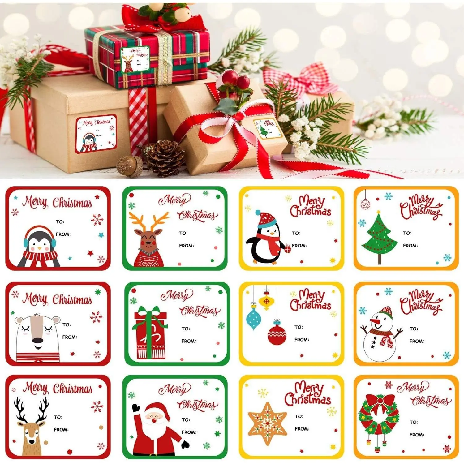 Christmas Self Adhesive Gift Tag Stickers, 120 Pieces Xmas Present Name Labels for Gifts