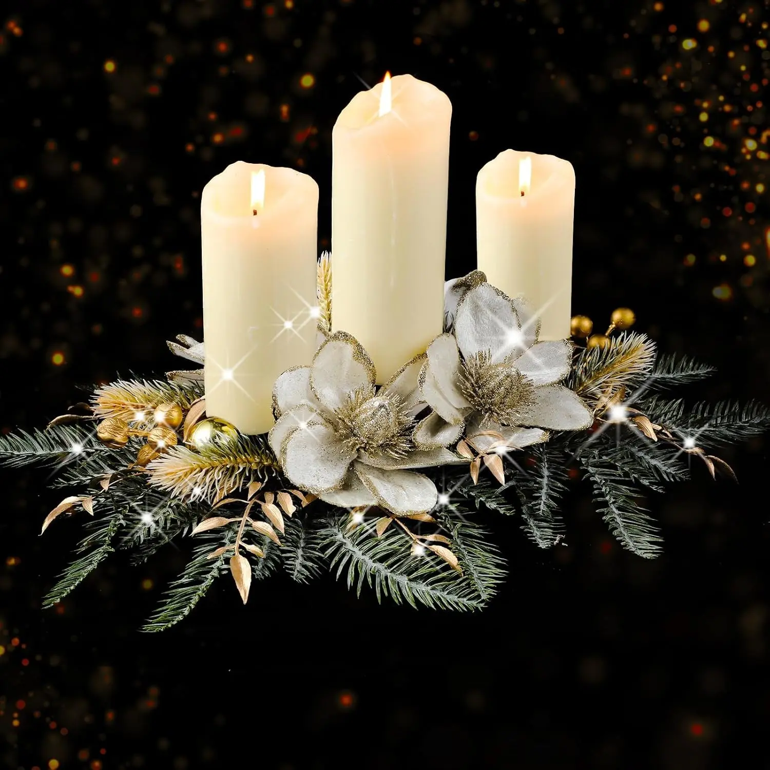 30 Inch Christmas Table Centerpiece Christmas Candle Holder for Dining Table Romantic Mantel Candle Holder Xmas Table Decoration Candelabrum for Holiday Party Fireplace Home (Gold)
