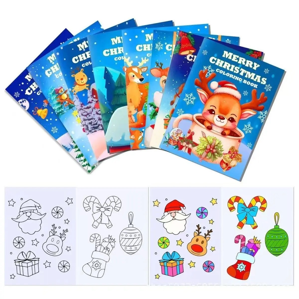 8 Christmas Coloring Books for Kids, Reindeer Santa Claus Coloring Book, Preschool Baby Holiday Drawing Gift, Festive Art Activity Set, Toddler Coloring Book