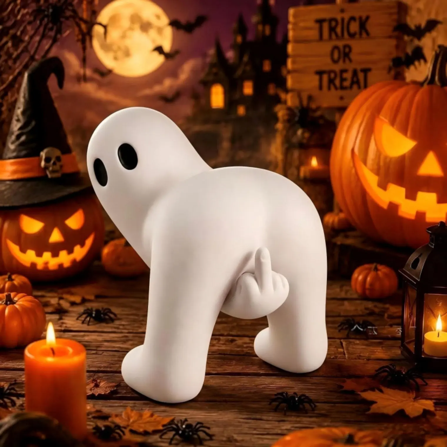 12cm Funny Middle Finger Ghost Statue with Light - Quirky Spooky Gift, Decoration for Room Desk, Halloween Gag Ornament for Friends, sohochic Fashion Accessory, Quirky Gifts