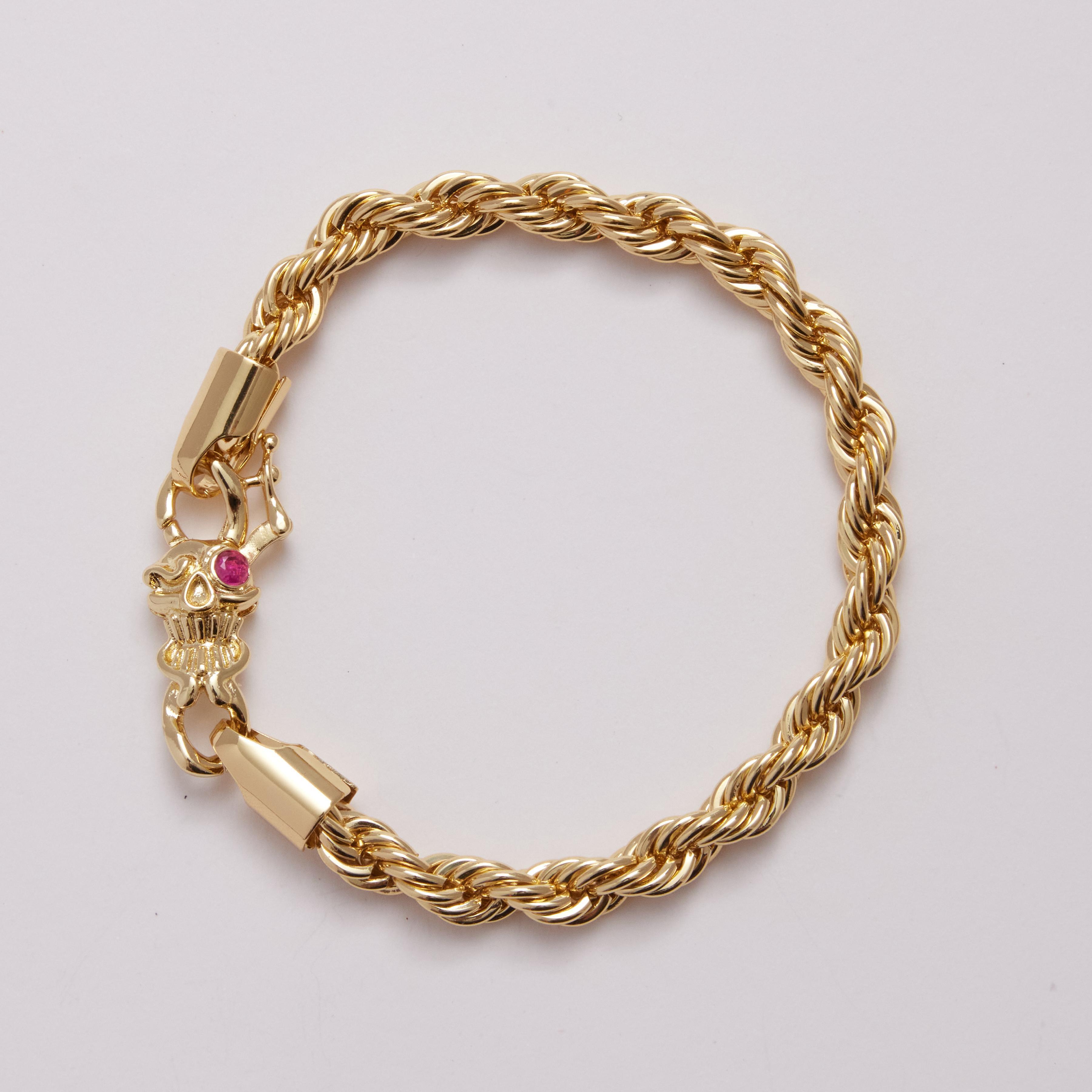 [ICE HUE] 18K Gold Vacuum Plated Copper with 5A+ Sri Lanka Zircon Skull Bracelet Miami Italy Mexico & Micro Inspired for Women & Men Luxury Jewelry,Daily Wear,Casual Fashion,Gift Idea,,Classic,Hip Hop,Simple,Sporty Style