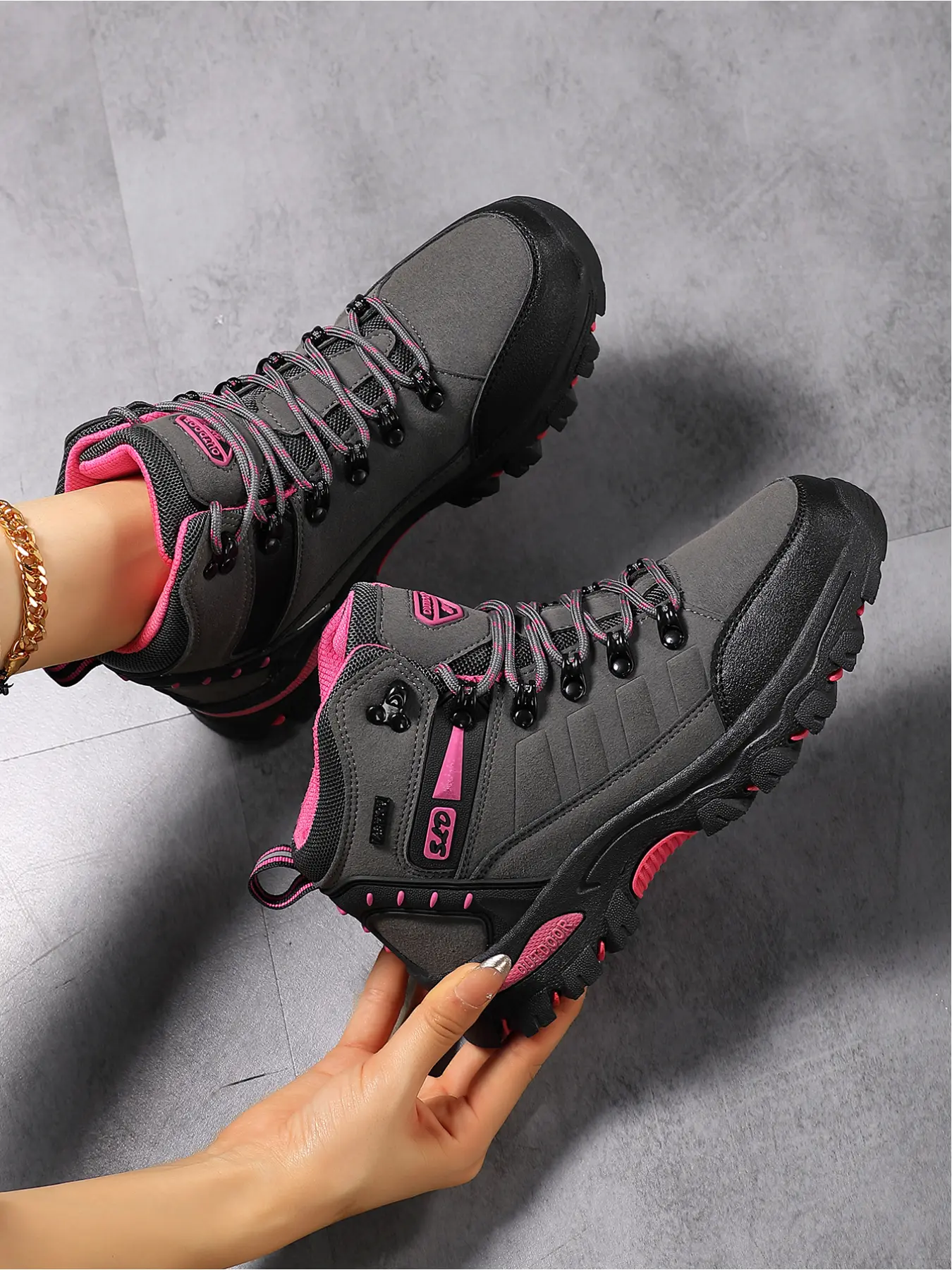 Women's Anti-Slip High-Top Hiking Boots, Fashionable Comfort Outdoor Trekking Camping Shoes, Thick Sole Durable Climbing Work Boots, Walking Hiking Shoes