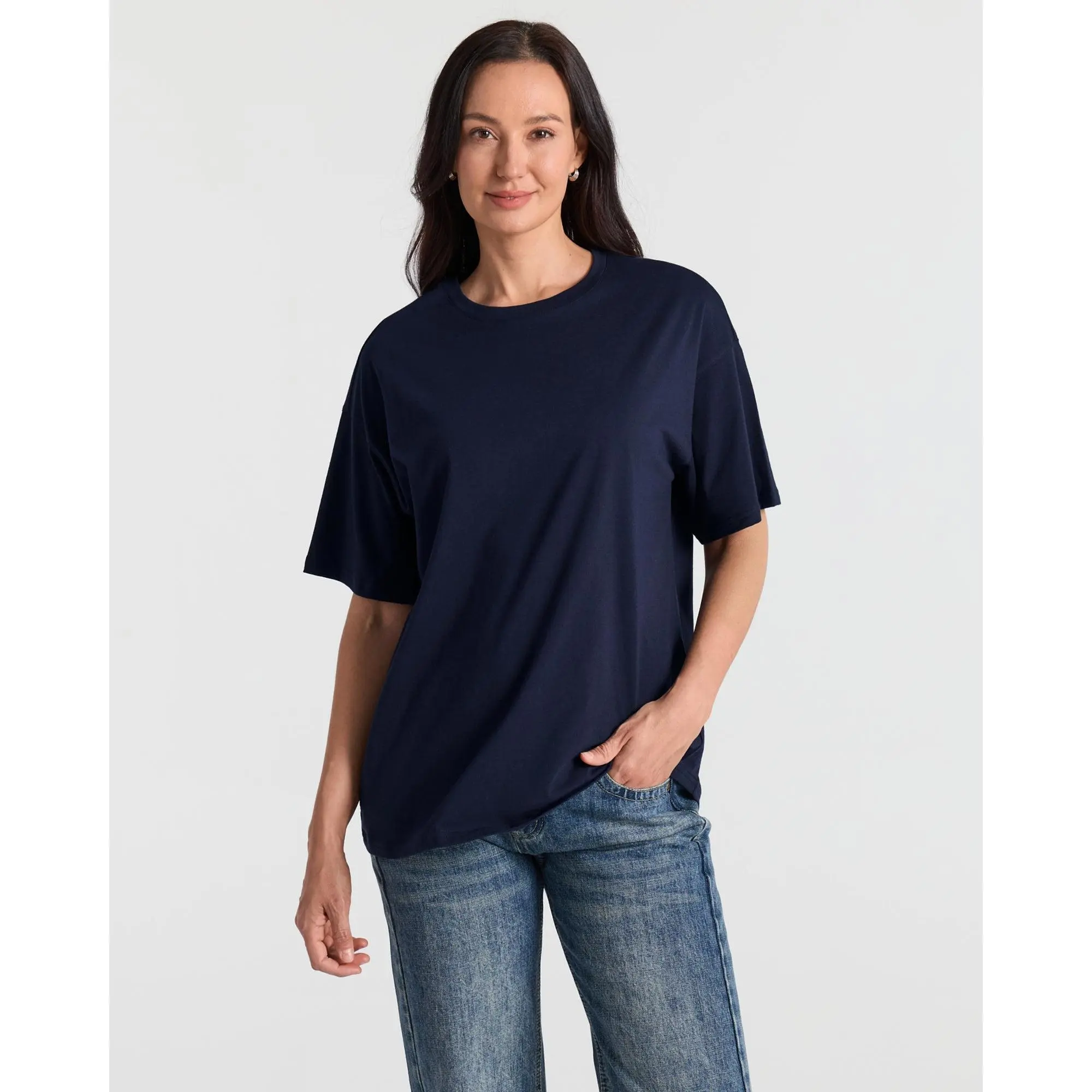 SOLBRACE Women's Oversized Crew Neck T-Shirt – Soft Breathable Basic Tee, Flattering Hip-Length Top for Daily Wear & Layering