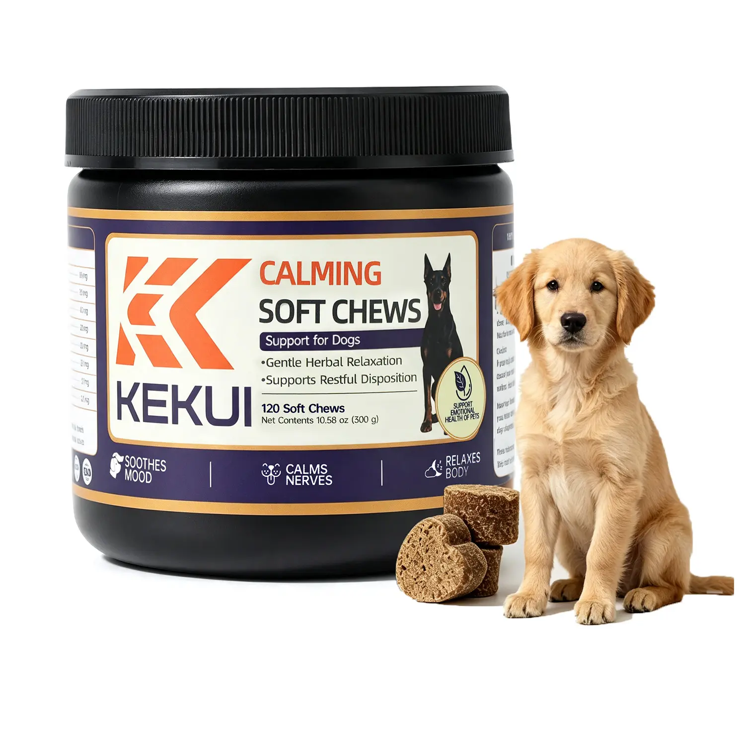 Kekui Calming Soft Chews for Dogs, Dog Anxiety Relief Treats, Stress Support Supplement for Thunder Fireworks Separation Anxiety, Calm Nervous Dogs, Relaxation Herbal Chews for All Breeds Sizes