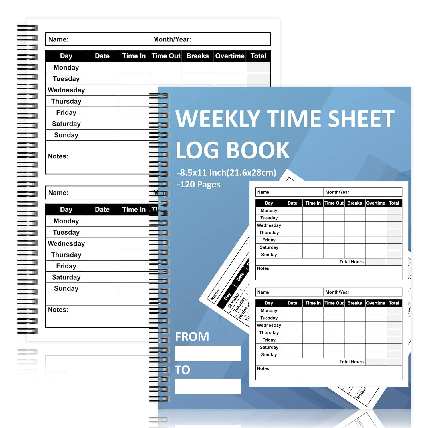 GLDTPOZK 1 count Weekly Time Sheet Log Book 120 Pages 8.5x11 Inch Spiral Binder Work Hours Log Book Payroll Record Book Attendance Book Daily Journal for Small Business Office