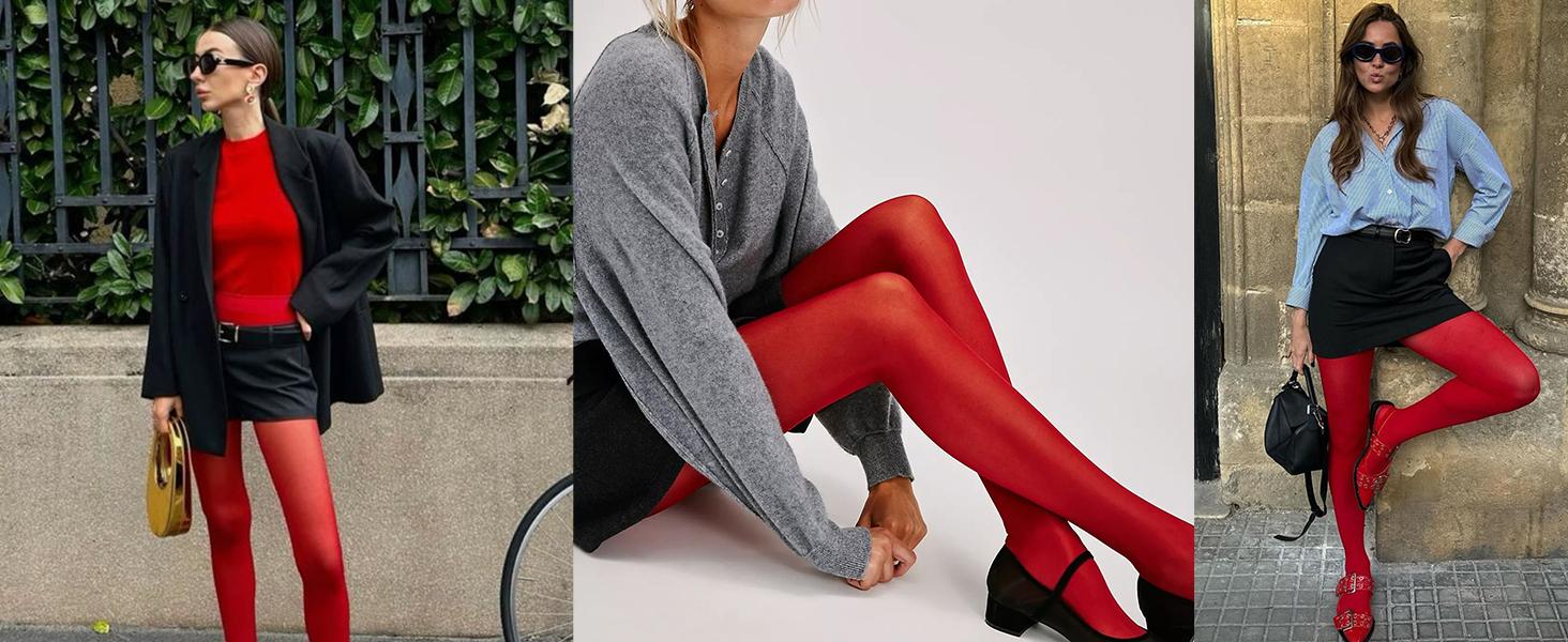 Women's 80D Opaque Tights Pantyhose, High Waist Soft Stockings, Solid Black Cute Tights (19 Colors)