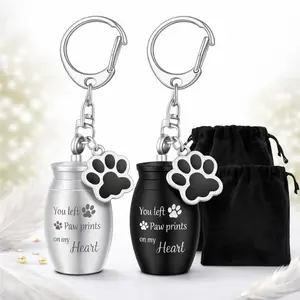 2 Pcs Pet Dog Urns Keychain for Ashes with 2 Storage Bags Small Cat Cremation Keepsake Jewelry Paw Print Memorial
