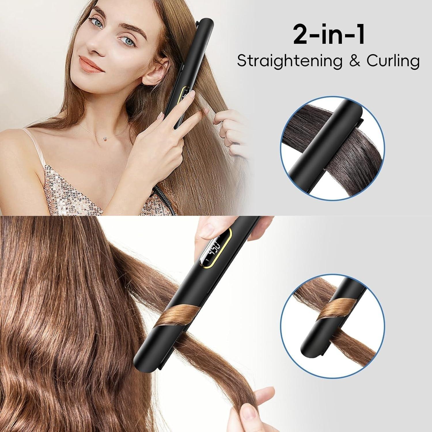 Flat Iron Hair Straightener, 1 Inch Titanium Hair Straightener & Curler, Fast Heating,5 Temp Settings, Negative Ion Technology,Travel-Friendly, Smooth Salon Design