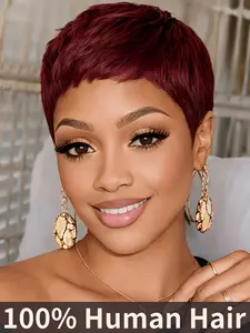 99J Short Pixie Cut Wigs Human Hair With Bangs Bob Human Hair Wigs Brazilian Remy Virgin Hair 6 inch for Women