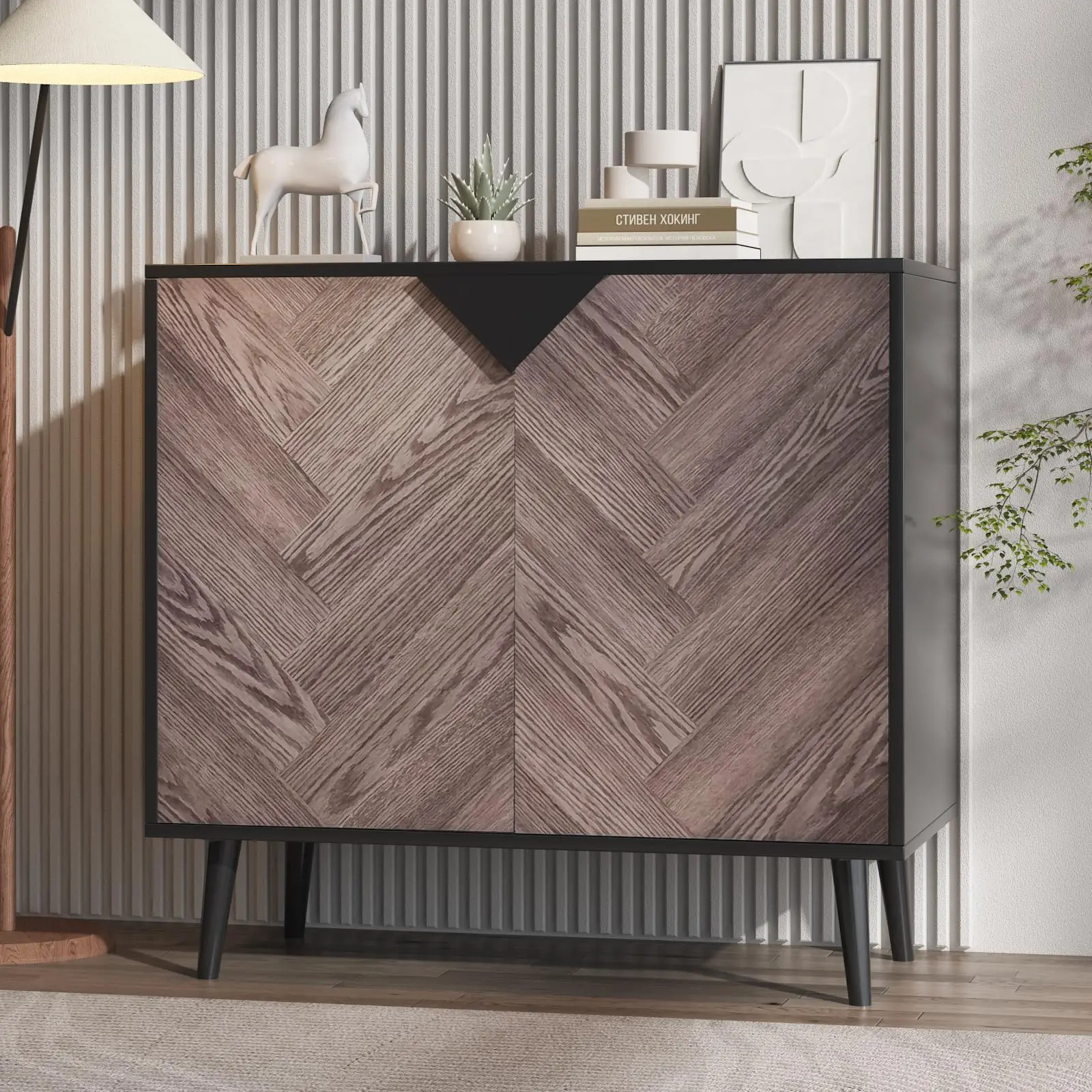 Garvee 31.5-inch Storage Cabinet with Shelf and Doors, Modern Buffet Sideboard with Storage, Freestanding Accent Cabinet for Dining Room, Living Room, Entryway, Black Color and