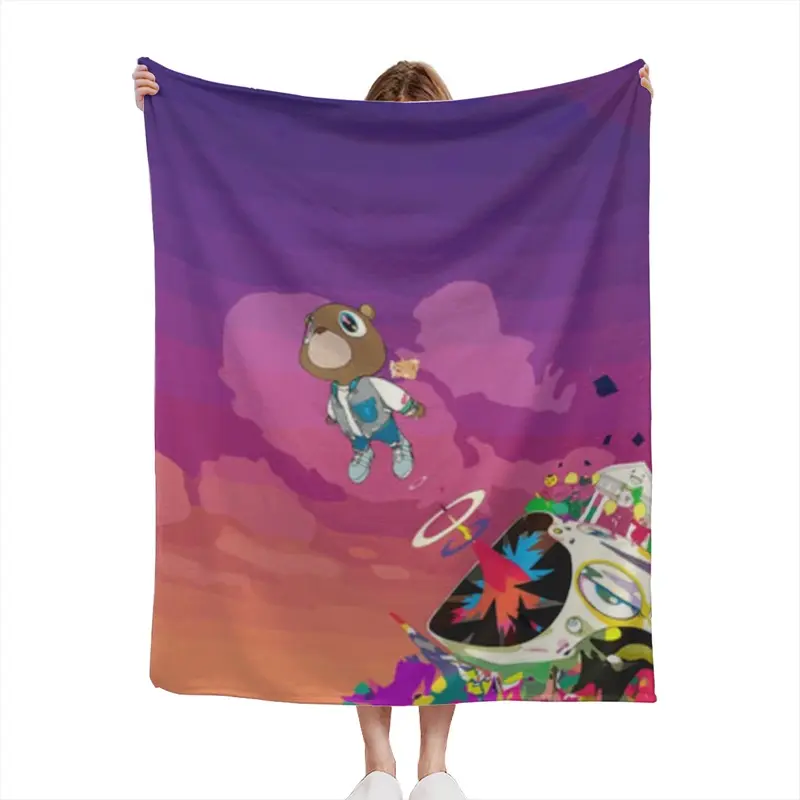 Kanye Graduation Bear Flying Album Art Throw Blanket Hip Hop Music Graphic Soft Warm Microfiber Fleece Blanket Bed Couch Sofa Room Decor Inches