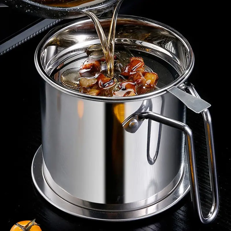 Stainless Steel Bacon Grease Container with Filter, Grease Strainer, Oil Filter Canister, Grease Storage Canister, Grease Canister Keeper with Lid for Kitchen Cooking