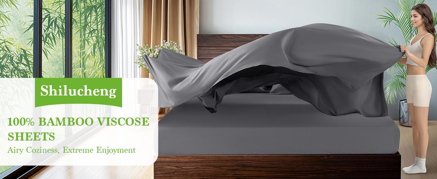 100% Viscose Derived from Bamboo_ Sheets Set, Breathable Cooling Bed Sheets, Hotel Quality Sheets, 16 Inch Deep - 6Pcs (Grey, King)