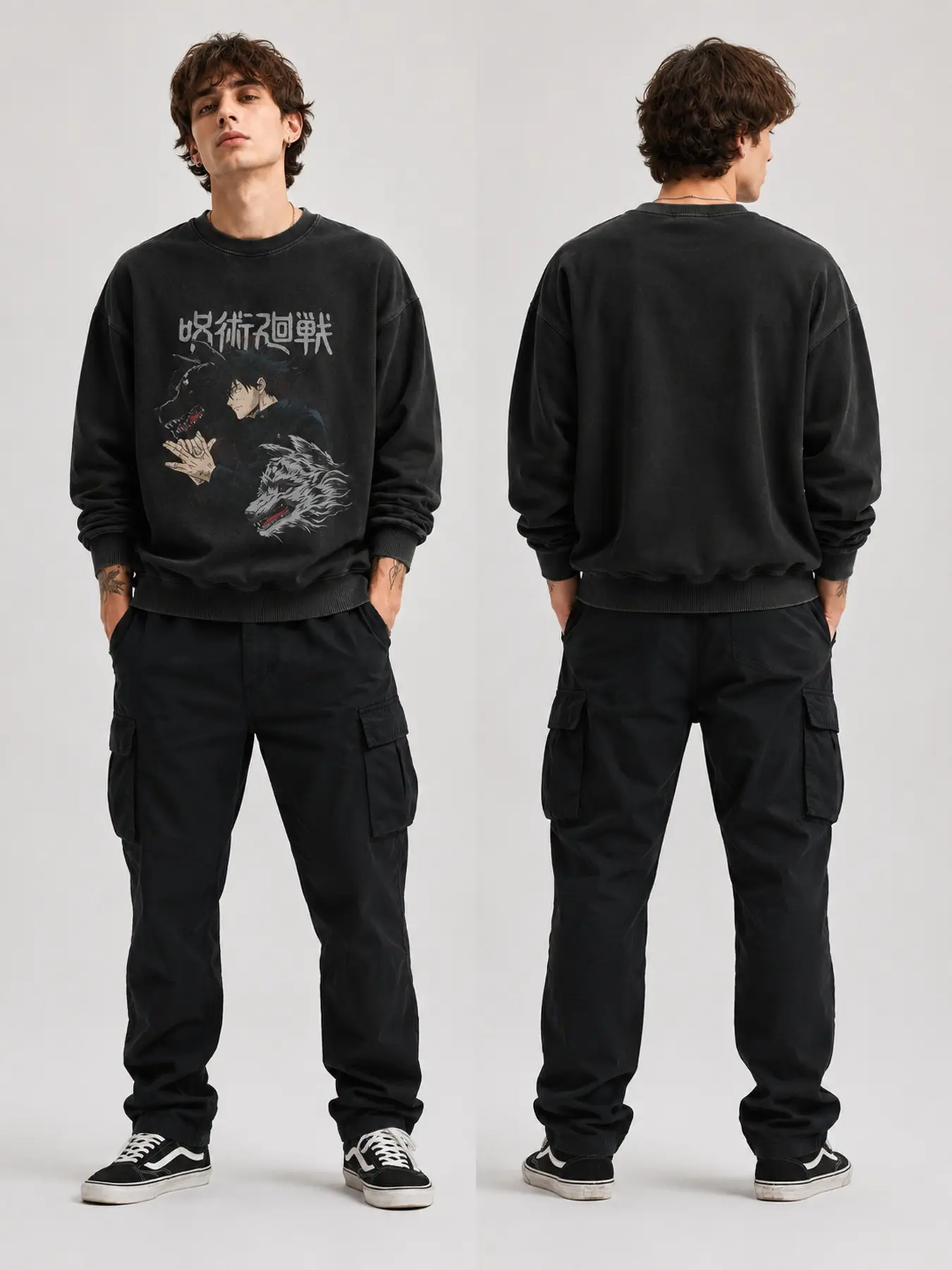 Jujutsu Kaisen Megumi Fushiguro Divine Dogs Graphic Sweatshirt Black Crewneck & Hoodie, Casual, Gift Cool Shirts,Graphic Oversized Heavyweight Fleece Crewneck & Hoodie for Men & Women