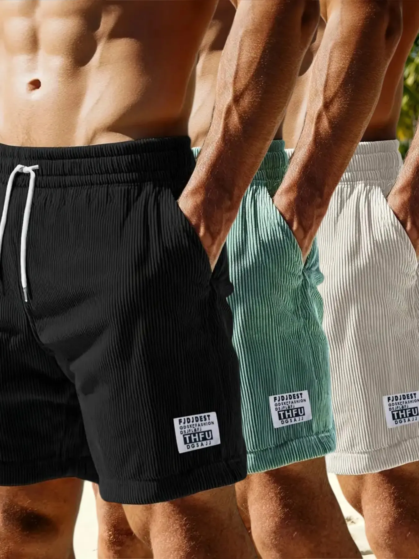 3-Pack Men's Vintage Casual Shorts, Drawstring Elastic Waist Loose Fit Five-Quarter Pants, Ideal for Summer Streetwear, Beach Vacation, Daily Fitness