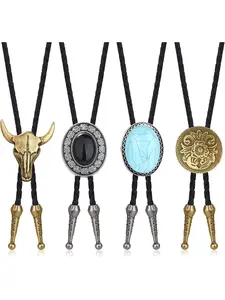 4Pcs Handmade Bolo Tie for Men Western Cowboy Leather Necktie Halloween Costume Accessories for Men Women