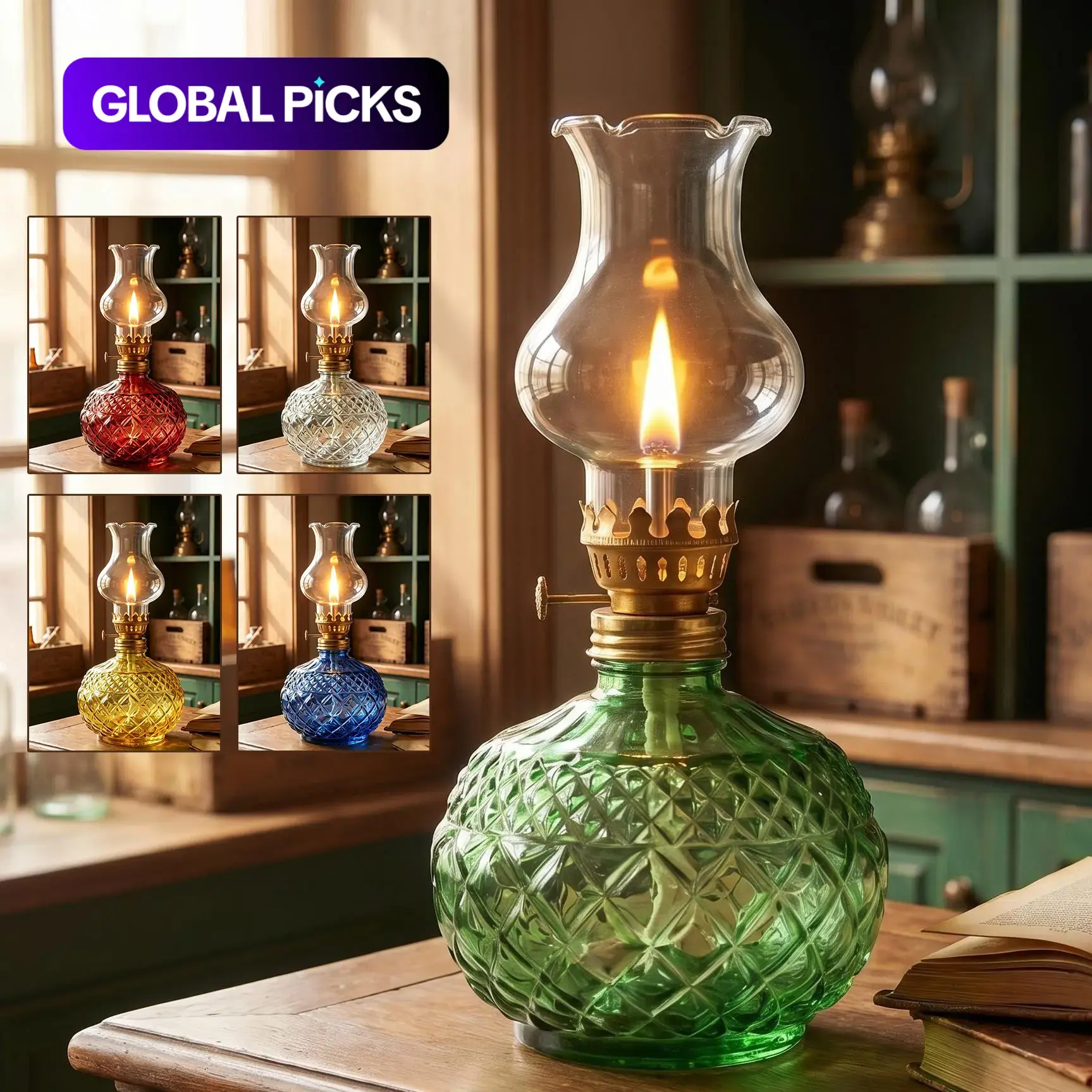 Vintage Style Oil Lamp with Glass Candle Holder, Crystal Decorative Lamp for Weddings Housewarming Home Decor, Interior Decoration Accessory, Home Accessories #GLOBAL PICKS
