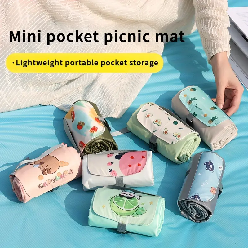 1pc Extra Large Foldable Picnic Blanket with Carry Strap | Multi-Style Outdoor Portable Picnic Mat Pocket Mini Beach Camping Sandproof Ground Cloth | 78x78 Inches for Beach | Travel, Beach Blanket, Camping Essentials