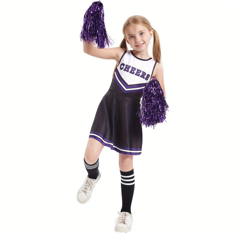 Plus Size Flyer Cheer Children'S Cheerleading Uniform Set, Kindergarten Girls' Cheerleading Uniforms, Stage Performance And Campus Cheerleading Uniforms, Including Socks And Pom-Poms, Ideal For Outdoor Activities