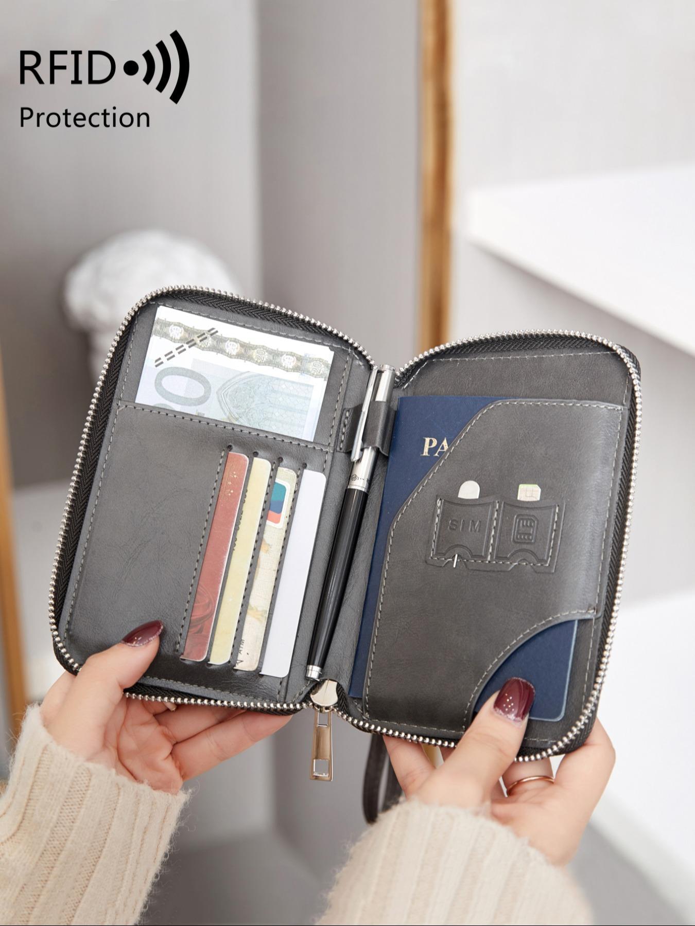 Summer Solid Color Airplane Passport Card Bag, Multifunctional Zipper Card Slots Wallet, Portable RFID Blocking Travel Wallet for Women & Men, Passport Cover, Card Organizer, Travel Document Holder