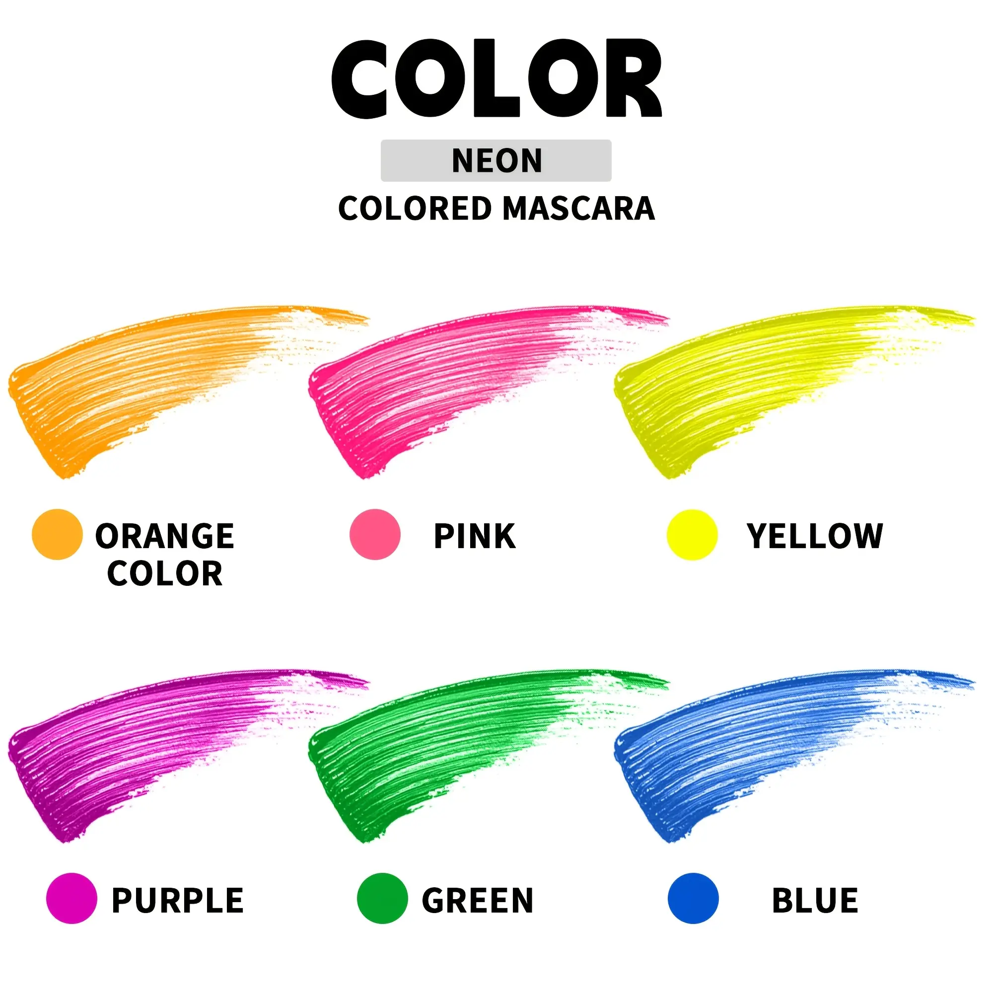 Glow in the Dark Colored Mascara, Vibrant Fluorescent UV Reactive Eye Makeup, Multicolor Beauty Products for Holiday and Party Events, Vibrant Look, All