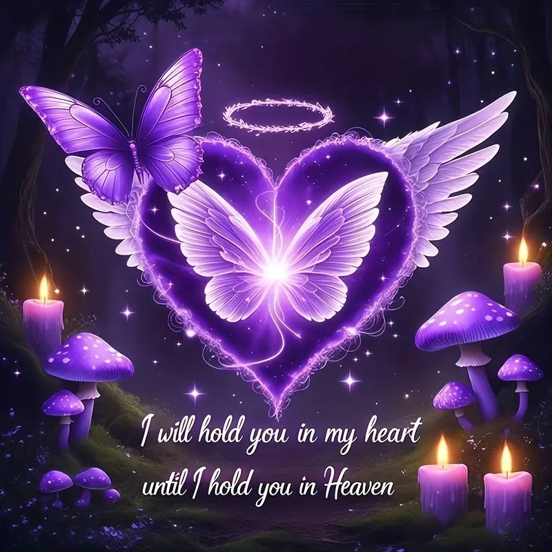 DIY 5D Diamond Painting Kit Suitable for Adult Beginners - /Small "Purple Butterfly Heart Wings" Round Drill Mosaic Art with Full Round Drill Canvas, Frameless Butterfly Wing Craft for Wall Decor, Perfect Gift for & Office Decoration