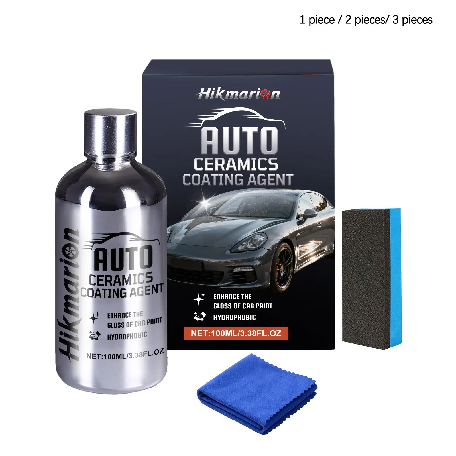 Ceramic Coating Agent (100ML), Car Body Paint Gloss Care, Coating Renewal Agent, Daily Cleaning, Includes Towel and Sponge, Non-Sponge Rubber, Unvulcanized