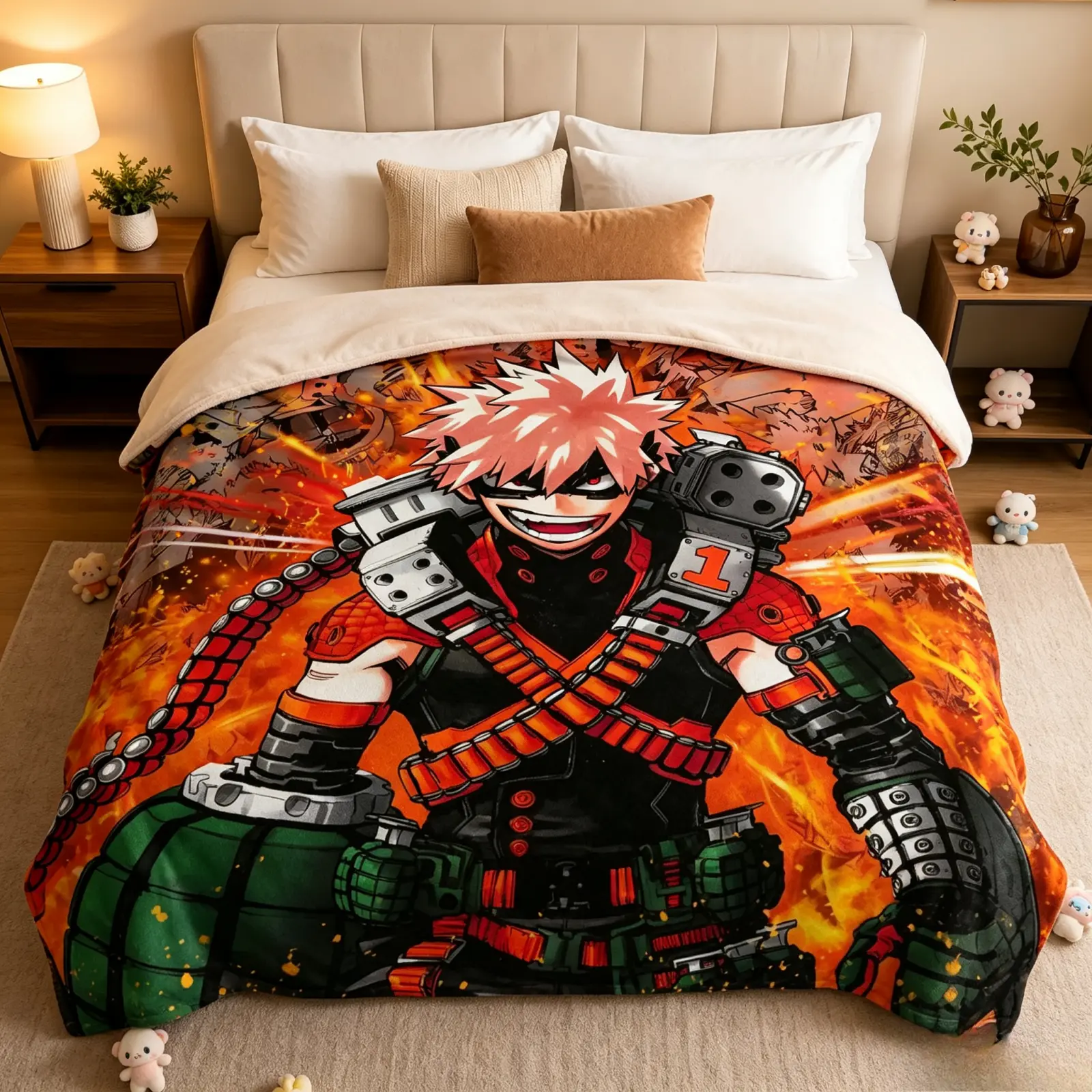 My Hero Academia Bakugou Katsuki Anime Theme Flannel Throw Blanket - Full Print Fire Background Cool Character, Ultra Soft Multi-Purpose Blanket for Various Rooms, Ideal Gift for Anime Fans, TikTok Viral Amazon Must-Have for Bedroom Sofa Decor