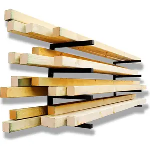 Wood Organizer and Lumber Storage Rack Wall Mount, Heavy Duty Metal Shelf with 4-Level Holds Up 800 LBS, Indoor & Outdoor Use - Black