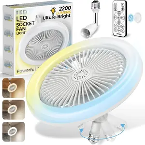 Adjustable Screw-In Socket Ceiling Fan Light with Remote & Socket Extender, 2200LM Enclosed LED Fan Bulb, Wireless Mini Fan Light Combo for Bedroom Garage Indoor Use